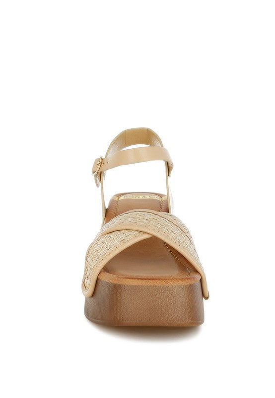 Qasa Studded Raffia Clog Sandals